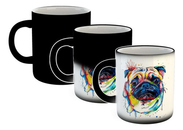 Taza Magica Animales Perro Pug Watercolor Colores 0