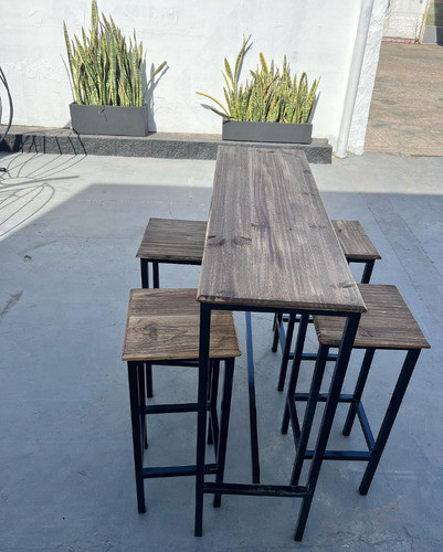 Desayunador Barra + 4 Banquetas Altas Industrial 1