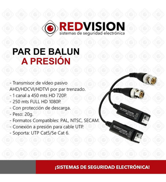 Pack X10 Par Balun Cámara Cctv Video Utp Bnc Hd Ahd Tvi Cvi 1