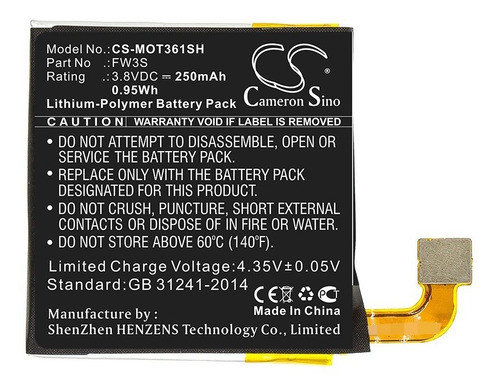Batería Cs-mot361sh P/ Moto 360 2da Generación, Fw3s, 250mah 0