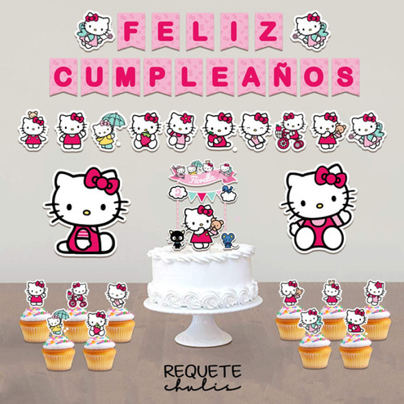 Kit Cumpleaños Decoración Topper Banderín Hello Kitty 1