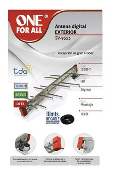 Antena Digital One For All Tda + 15 Mts Cable 1