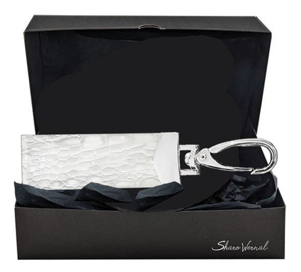 Llavero Cuero 100% Vacuno Grabado Croco Pasa Cinto Blanco 0