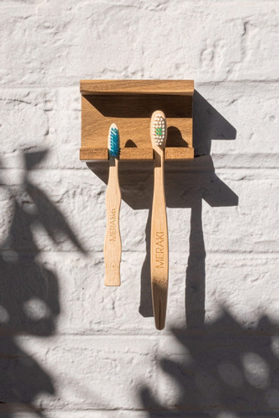 Porta Cepillos De Dientes Meraki Holder De Pared Madera X2 1