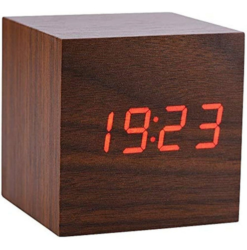 Despertador Digital, Reloj Led De Madera 3 Niveles De Brillo 0