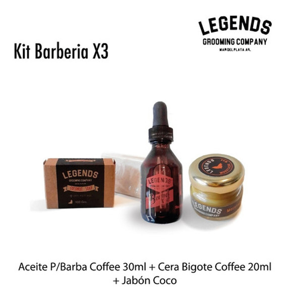 Aceite Cafe Cera Bigotes Jabón Coco Kit X3 Barbero Legends 1