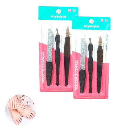 X2 Sets De Manicuria Empujador Cuticula + Lima Belleza Uñas 0