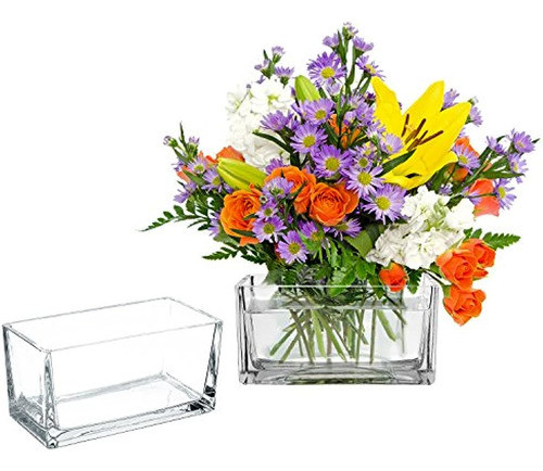 Jarrón De Bloque Rectangular De Vidrio Transparente Moderno 1