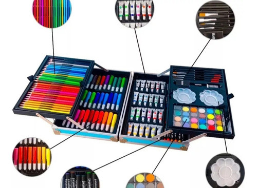 Maletin Escolar Aluminio De 145 Piezas Set De Arte Metálico 1