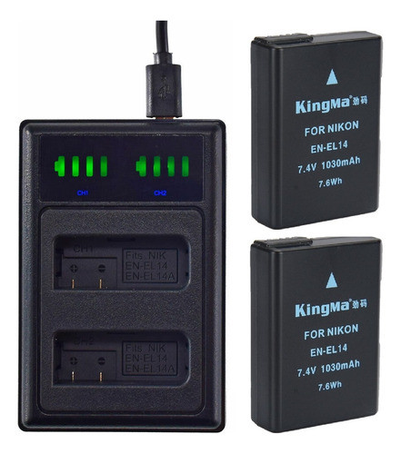 Cargador + 2bateria P/ Nikon En-el14 D5500 D3400 D5300 D5200 0