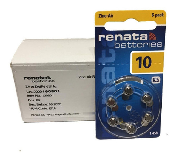 60 X Pilas Audifono Renata 10 Made In U.k. ..amsterdamarg.. 0
