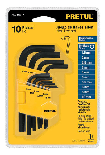 Juego De 10 Llaves Allen En L De 1.5 A 10 Mm - Acero 1