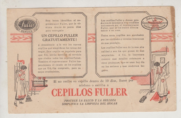 Antigua Tarjeta Publicidad Cepillos Fuller Argentina Vintage 1 Antigua Tarjeta Publicidad Cepillos Fuller Argentina Vintage 1
