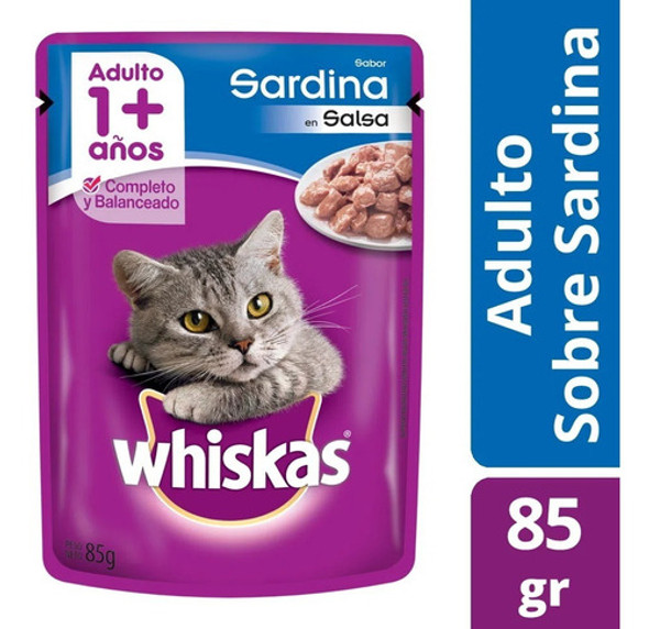 Whiskas Sobrecitos Pouch Sabor Sardina 85 Grs. X 12 Unidades 1