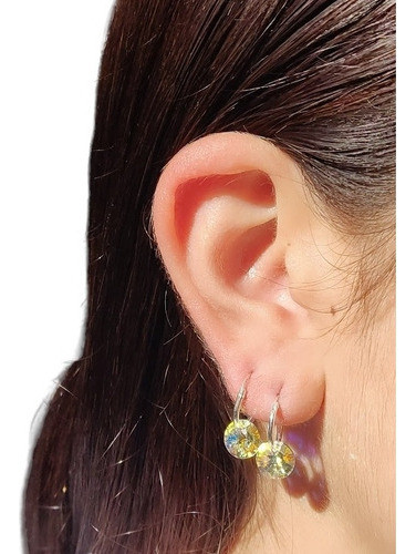 Aros Argollas 12mm  Dije Cristal Swarovki Element. Plata92 0