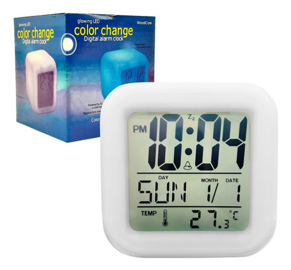 Reloj Despertador Digital Cambia De Color, Temp Fecha 13076 0