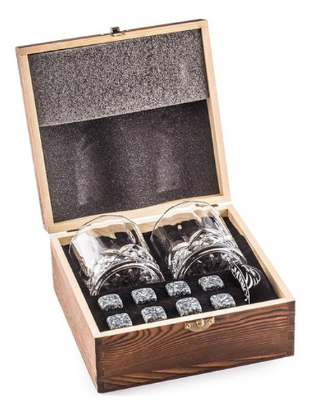 Impresionante Juego De Regalo De Piedras De Whisky Con 2 Vas 0