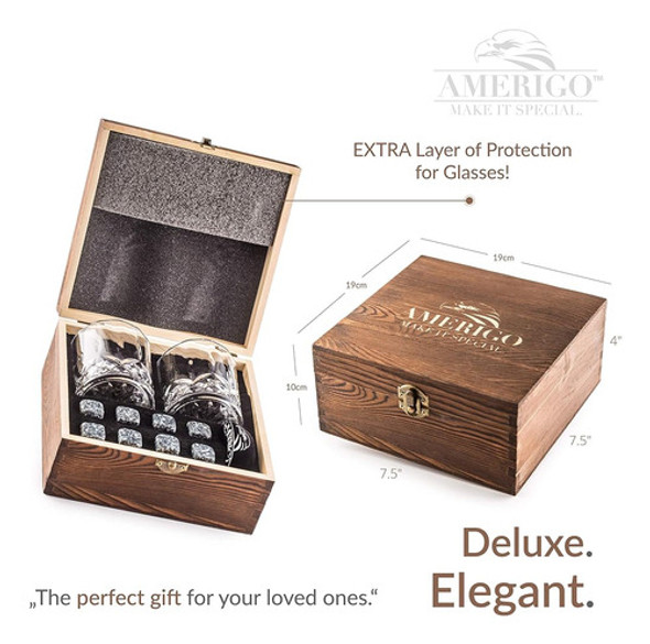 Impresionante Juego De Regalo De Piedras De Whisky Con 2 Vas 1