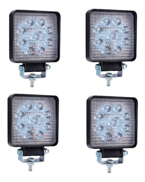 Kit Led 4 Reflector Faros Luz 27w Ip67 Luz Blanca Auto Moto 0