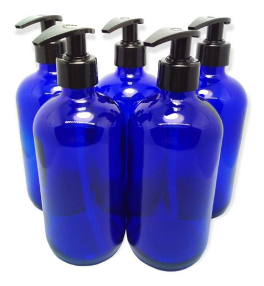 Frasco Vidrio Azul 500cc Ml Dispensador Válvula Cremera X10 0