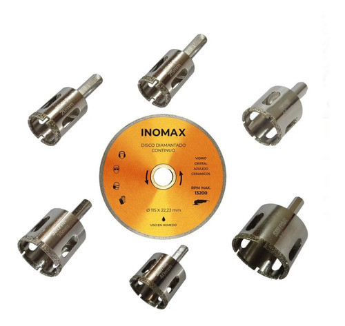 6 Mecha Copa Diamantada Broca Vidrio Cerámica + Disco 0