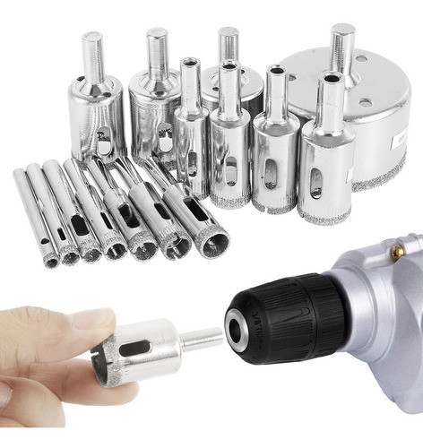 6 Mecha Copa Diamantada Broca Vidrio Cerámica + Disco 1