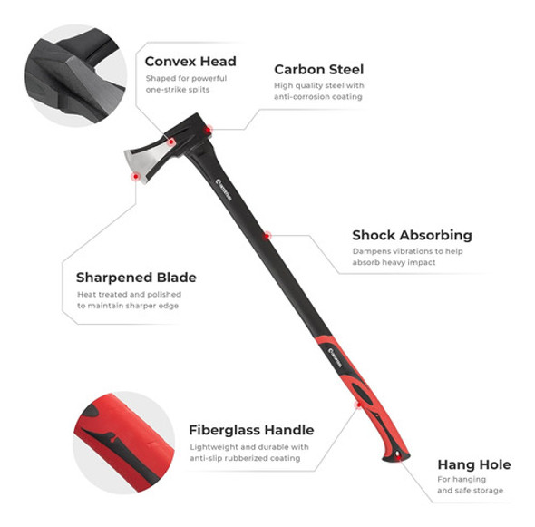 Hacha Splitter Intertool Con Mango De Fibra Vidrio Antidesli 1