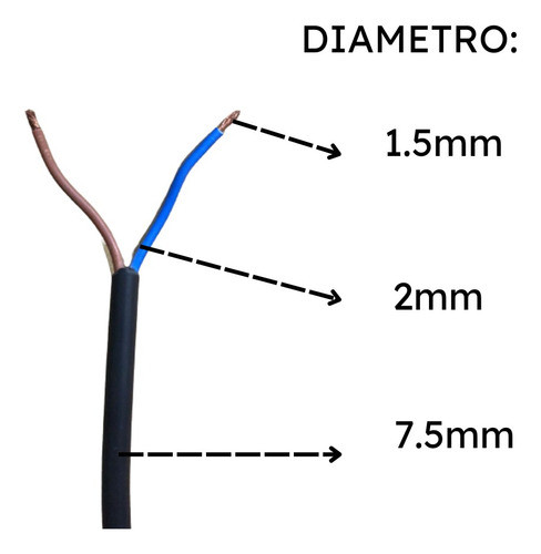 Cable 3mts 2x1,5mm Ficha Macho Para Máquinas Eléctricas 1