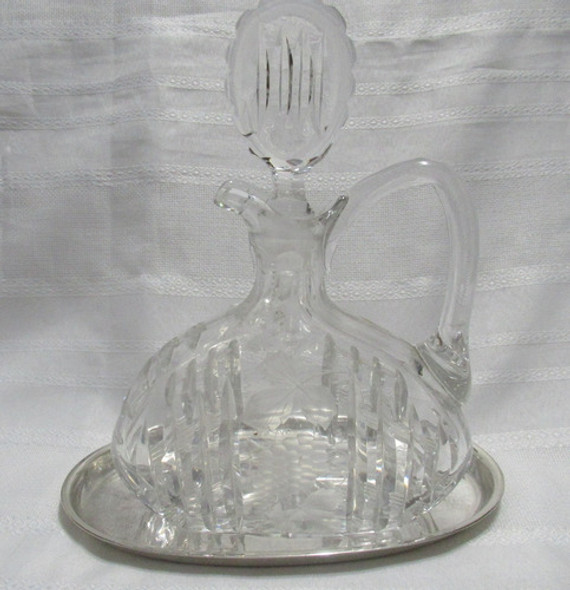 Licorero Cristal Tallado Tapón 550 Mlts Bandeja Metal Blanco 0