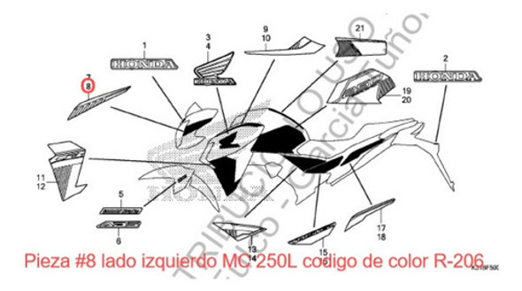 Calco Emblema Cubre Optica Izq Original Honda Cb 250 Twister 1