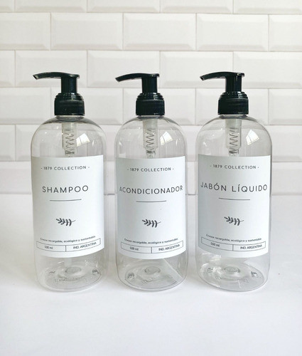 Set Dispenser Plastico Shampoo+acondicionador+jabon Liq 1