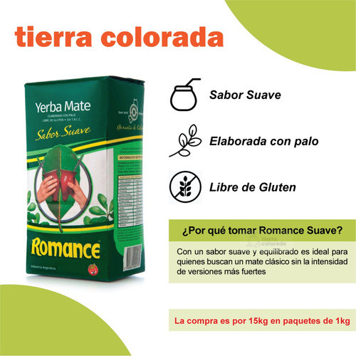 Yerba Mate Romance Suave 1kg Pack X15 Unidades 1