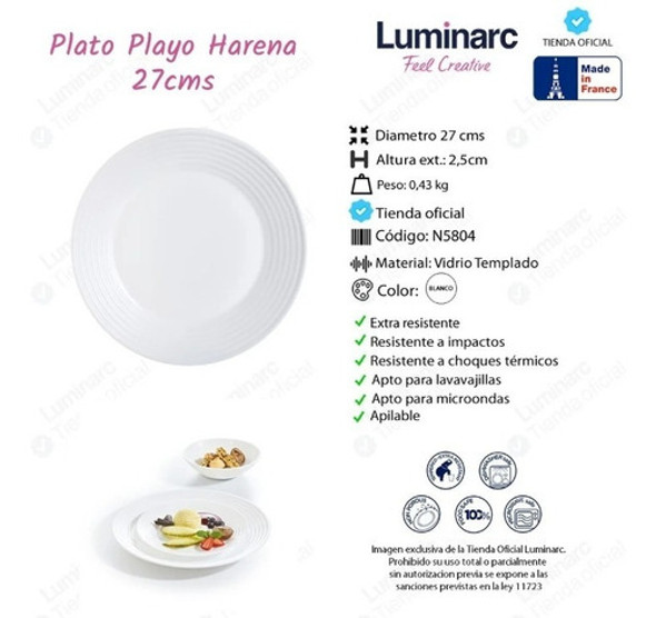 Set X 6 Plato Playo 27 Cm Luminarc Harena Vidrio Templado 1 Set X 6 Plato Playo 27 Cm Luminarc Harena Vidrio Templado 1