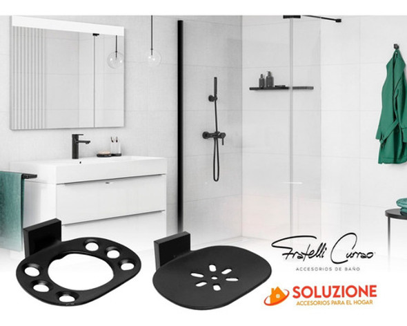 Jabonera + Porta Cepillo Baño Bronce Negro Currao Calabria 1