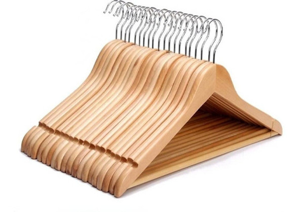 Pack X 10 Perchas De Madera Lustrada Adultos Calidad Premium 0