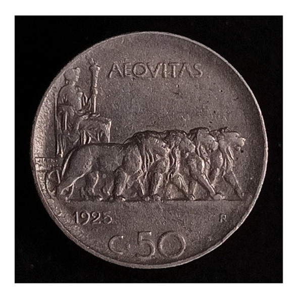 Italia 50 Centésimi 1925 Muy Bueno Km 61.2 Canto Estriado 0
