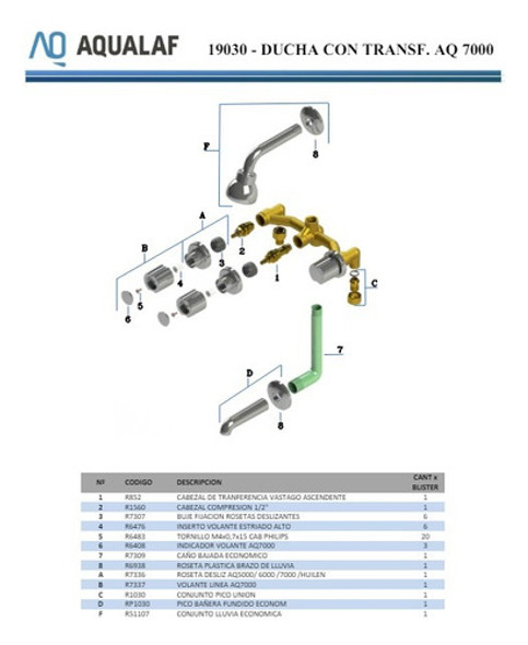 Griferia Bañera Ducha Interior C/trans Aqualaf 19030 Aq7000 1