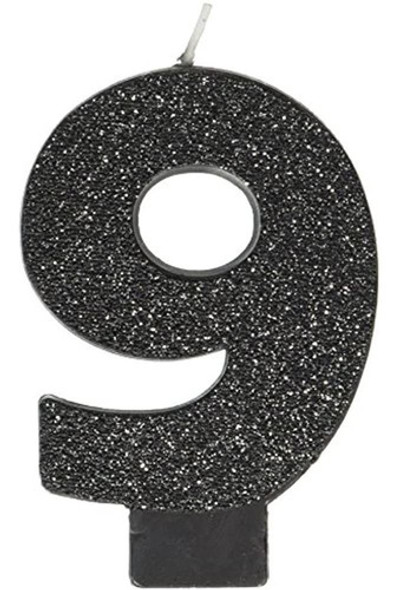 Negro 9 Cumpleaños Glitter 325 Vela 0