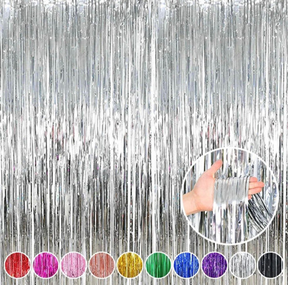 2 Cortina Tira Lluvia Metalizada 2x1m Fondo Cumpleaños Deco 1