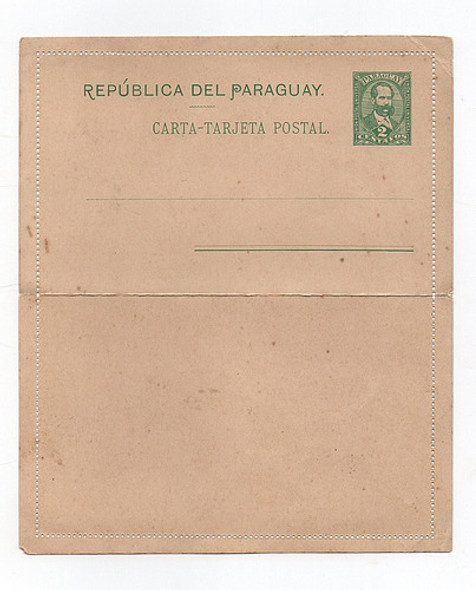 Carta Tarjeta Postal Rca. Del Paraguay 2 Centavos S/circular 0