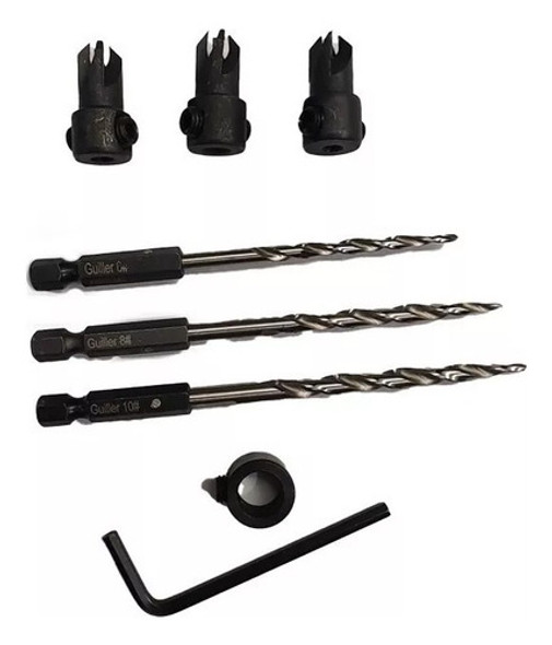 Juego Avellanadores Hss X 3 Pc Para Madera Dura Enc 1/4 0