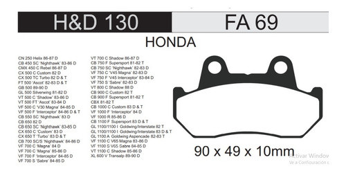 Pastillas Freno Hd 130 Honda Cx Vt Vf 500 700 900 1000 Speed 1