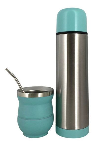Set Combo Termo + Mate + Bombilla Verde Agua 0