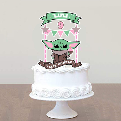 Cake Topper Personalizado Adorno Torta Yoda Bebe Grogu Rosa 1
