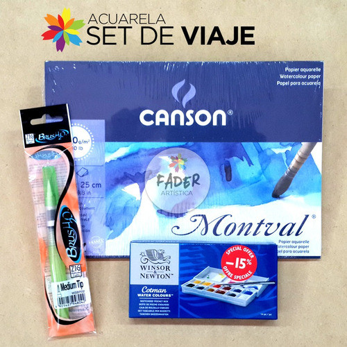 Set Acuarela Viajero Viaje Canson Cotman Pincel Barrio Norte 0