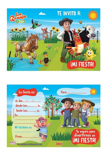 Invitación Cumple Granja De Zenon Pack X 10 Producto Oficial 0