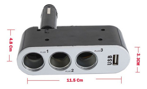 Triple Encendedor 3 Bocas + 1 Cargador Usb Auto Wf-0100 1