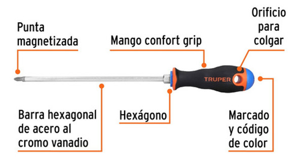Destornillador Phillips Punta Imantada 6 X 200mm Truper 1