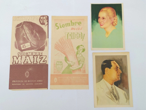 Lote 2 Tarjetas Eva Perón Peronismo Y 2 Folletos Maiz Trigo 0