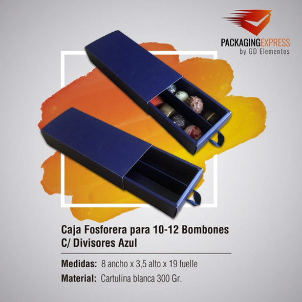 Caja Para Bombones Fosforera Divisor 10-12 U Pack X100 Azul 1